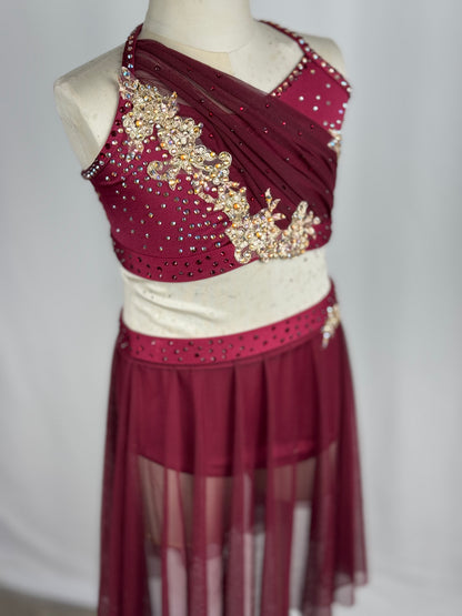 Maroon and Gold Lyrical Dance Costume, Child Medium