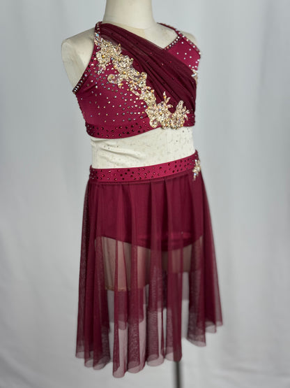 Maroon and Gold Lyrical Dance Costume, Child Medium