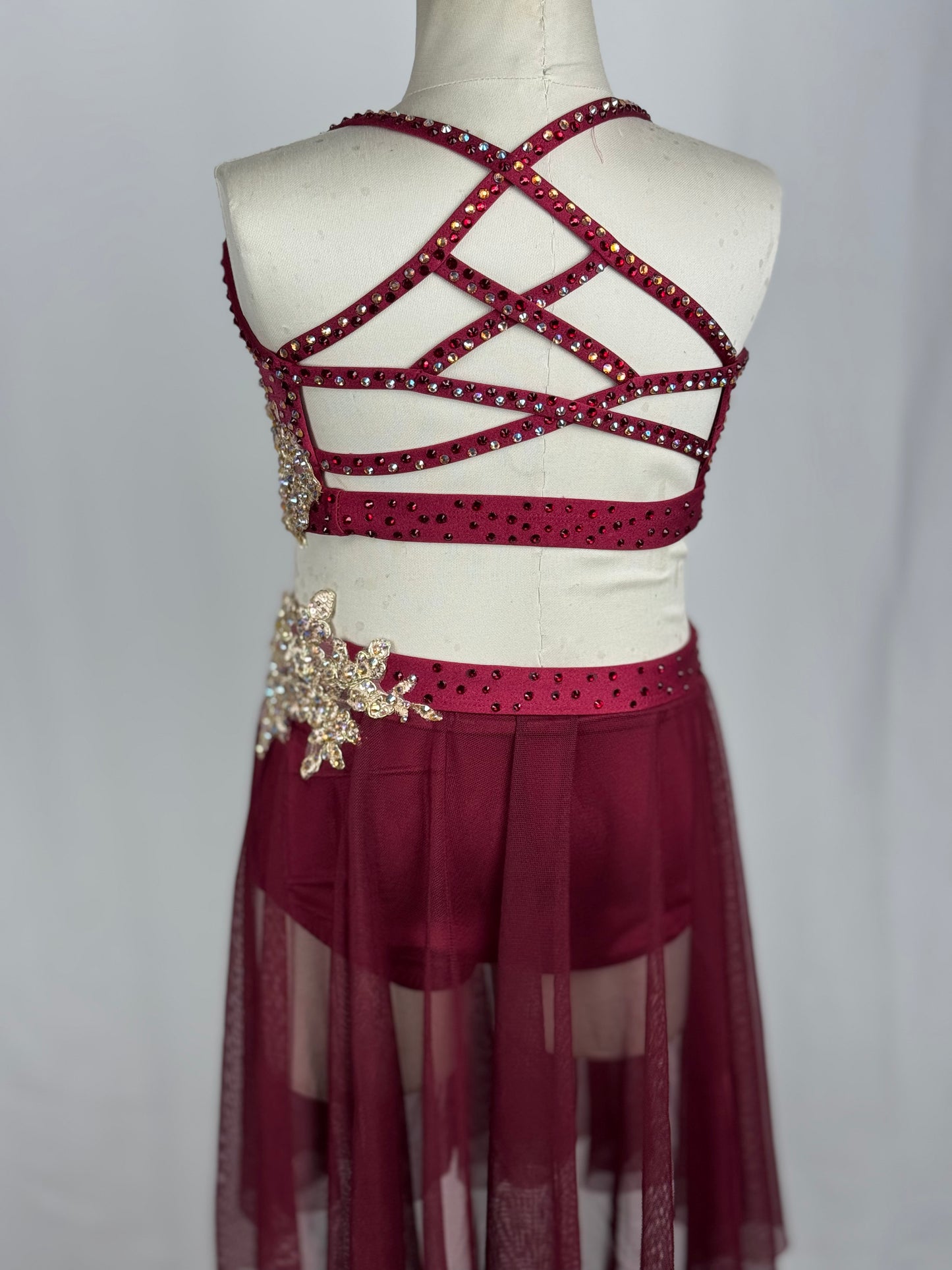 Maroon and Gold Lyrical Dance Costume, Child Medium
