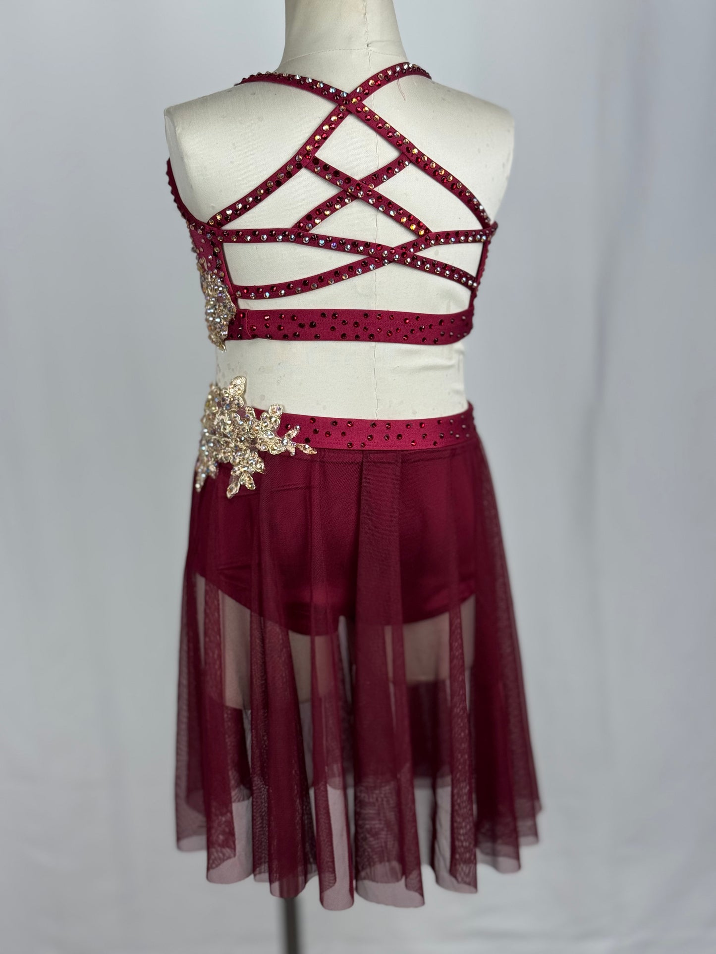 Maroon and Gold Lyrical Dance Costume, Child Medium