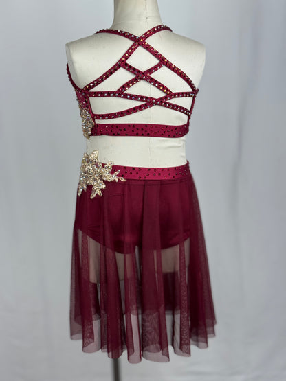 Maroon and Gold Lyrical Dance Costume, Child Medium