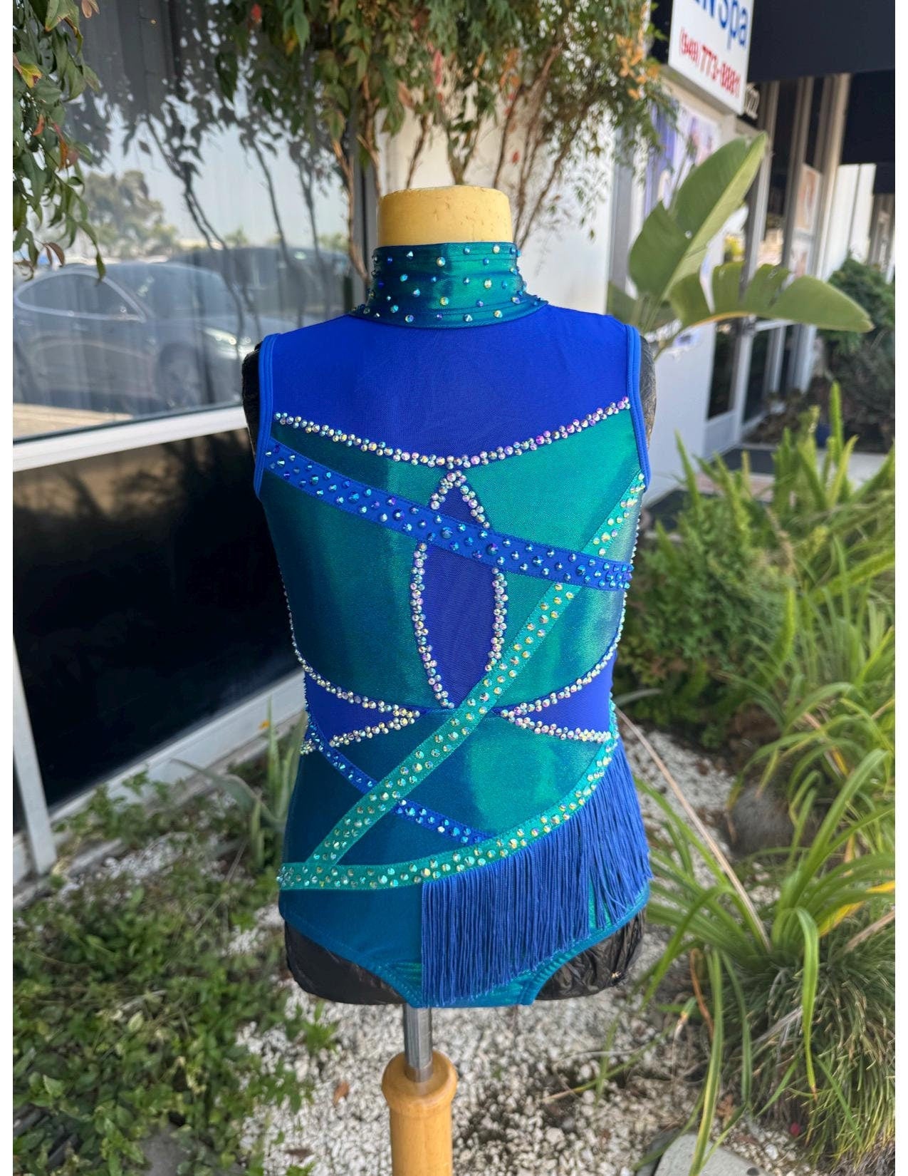 READY-TO-SHIP // Child Medium // Blue and Teal Metallic Fringe Jazz Costume