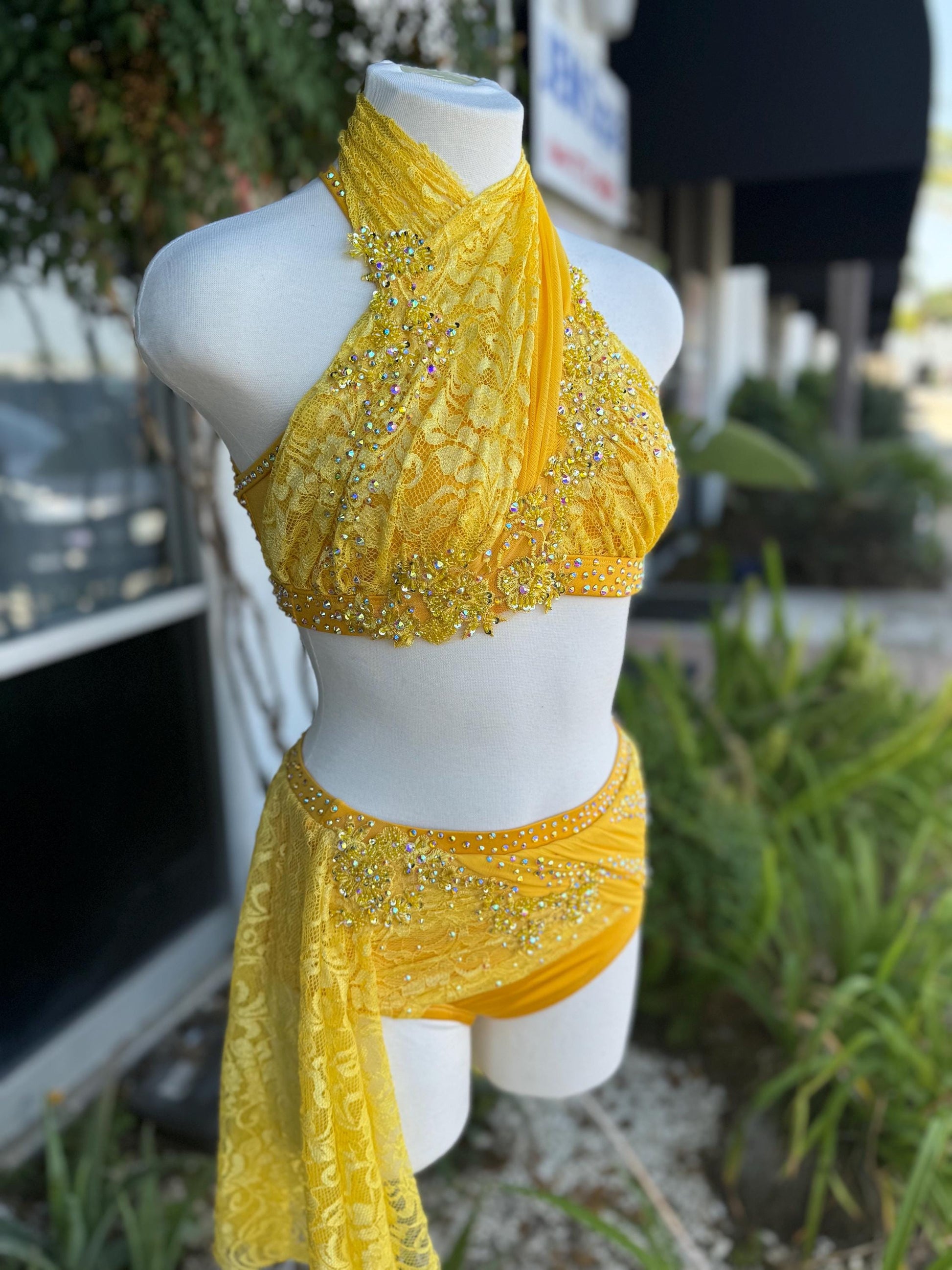 Yellow Lace Lyrical Dance Costume, Adult Small Yellow Lace Lyrical Dance Costume, Adult Small