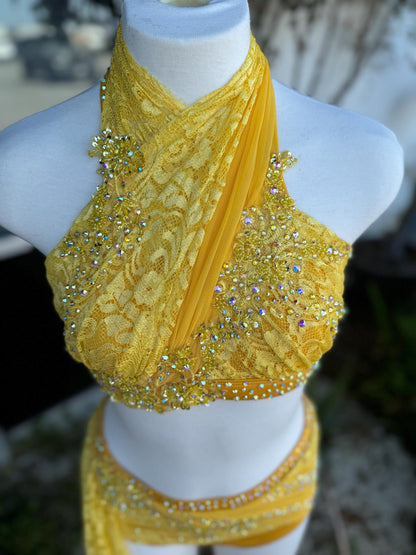 READY-TO-SHIP // Adult Small // Yellow Lace Lyrical Dance Costume