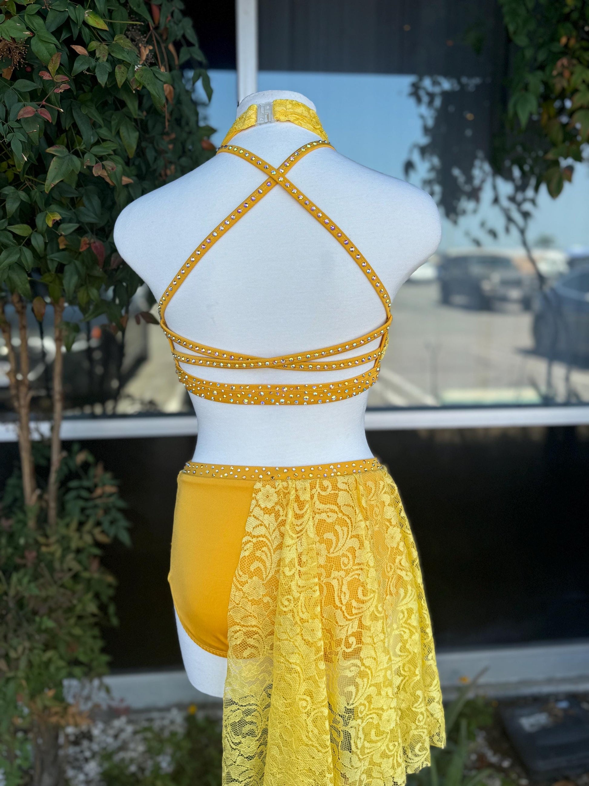 Yellow Lace Lyrical Dance Costume, Adult Small