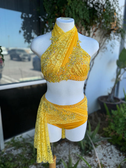 READY-TO-SHIP // Adult Small // Yellow Lace Lyrical Dance Costume