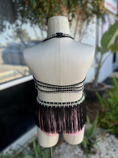 READY-TO-SHIP // Child Small // Pink & Black Metallic Fringe Jazz Costume