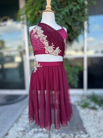 Maroon and Gold Lyrical Dance Costume, Child Medium
