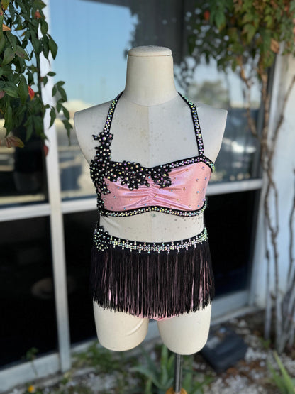 READY-TO-SHIP // Child Small // Pink & Black Metallic Fringe Jazz Costume