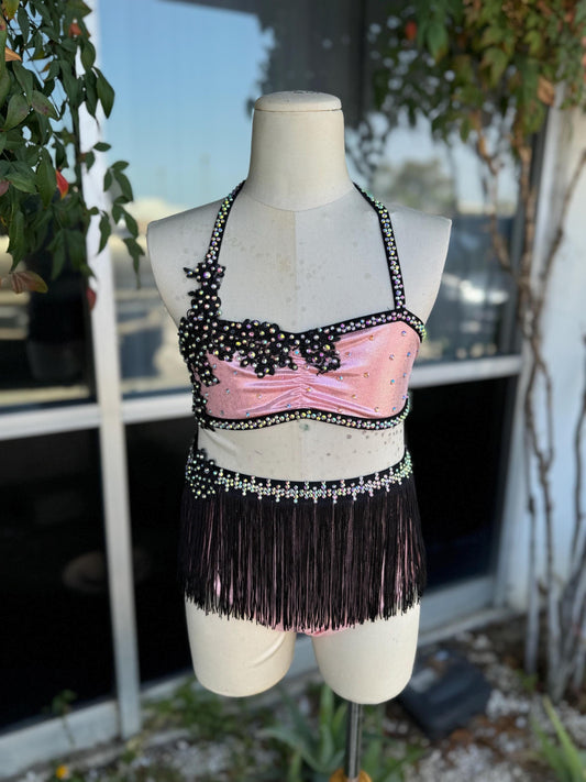 READY-TO-SHIP // Child Small // Pink & Black Metallic Fringe Jazz Costume