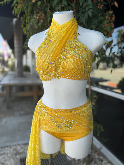 READY-TO-SHIP // Adult Small // Yellow Lace Lyrical Dance Costume
