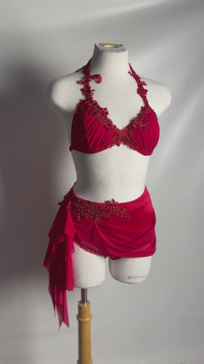 Red Two-Piece Lyrical Dance Costume, Adult X-Small/Small