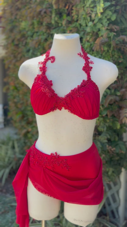 Red Two-Piece Lyrical Dance Costume, Adult X-Small/Small