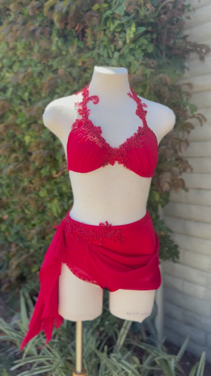 Red Two-Piece Lyrical Dance Costume, Adult X-Small/Small