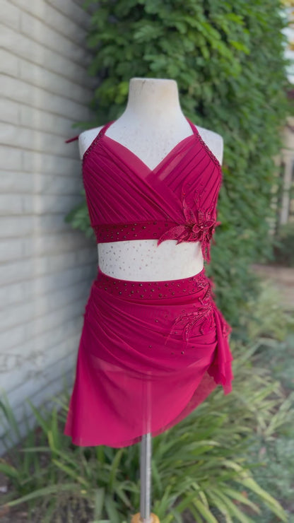 Scarlet Two-Piece with Rhinestoned 3D Appliqués, Size Child Medium