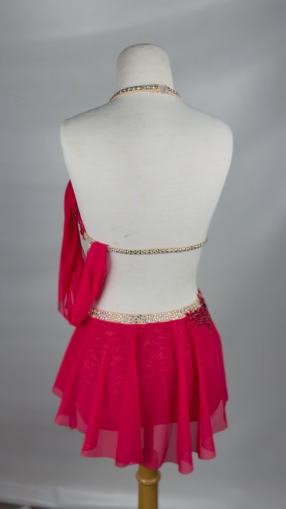 Red/Nude Lace Two-Piece Lyrical Dance Costume, Adult Small