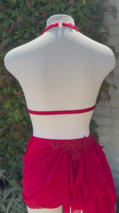 Red Two-Piece Lyrical Dance Costume, Adult X-Small/Small